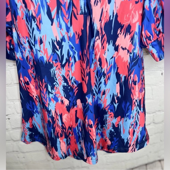 Liofoer New Women’s Top T-shirt 3 Button Front shorts Puff Sleeves L Blue Red - Picture 8 of 9